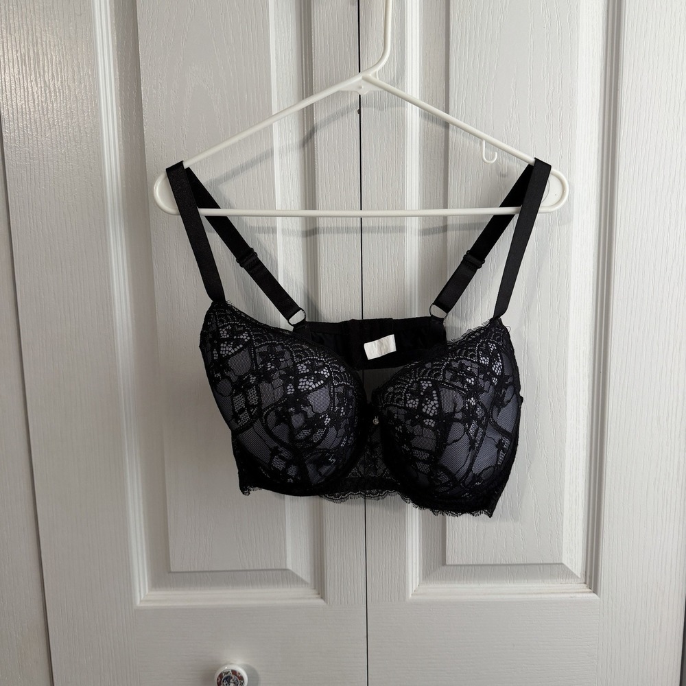 Black Floral Lace Full Coverage Bra Women's Size 100D / 38D Sexy Casual